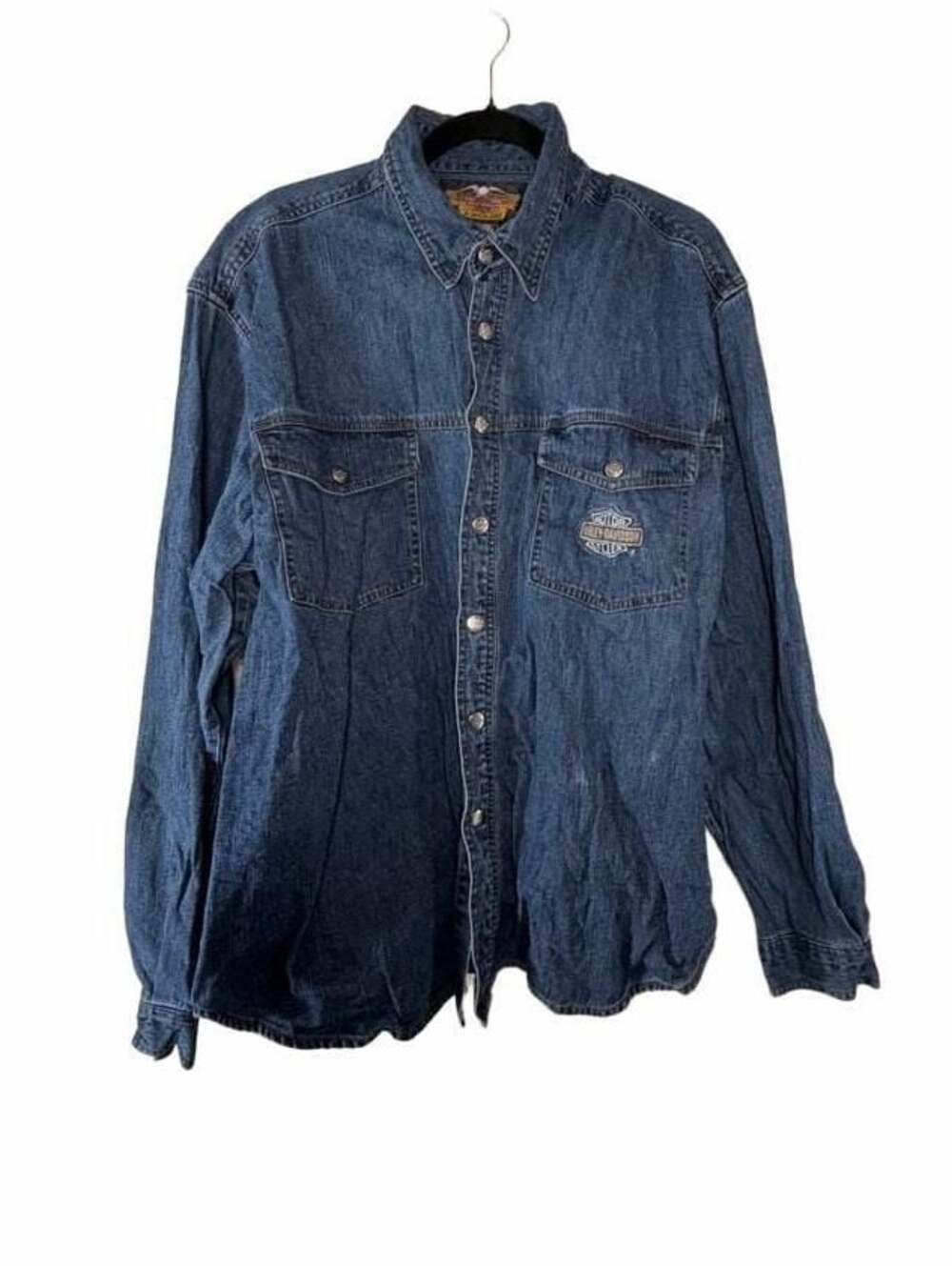 Harley-Davidson Embroidered Long Sleeve Denim Button Up Collared Shirt